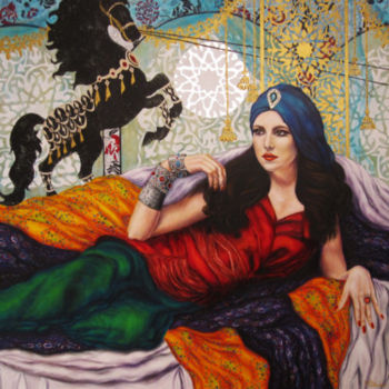 Pintura titulada "Femme Orientale sou…" por Walid Lemkecher, Obra de arte original, Oleo Montado en Bastidor de camilla de m…