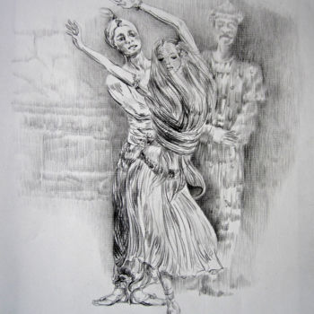 Disegno intitolato "Ballet La Bayadère…" da Walid Lemkecher, Opera d'arte originale, Matita