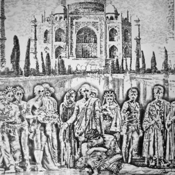 Disegno intitolato "Tragédie au Taj Mah…" da Walid Lemkecher, Opera d'arte originale, Matita