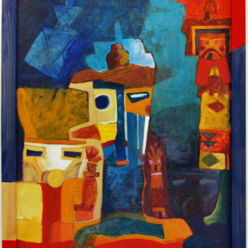 Картина под названием "Poupée Kachina 1" - Walid Helali, Подлинное произведение искусства, Масло