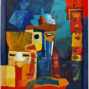 Pittura intitolato "Poupée Kachina 1" da Walid Helali, Opera d'arte originale, Olio