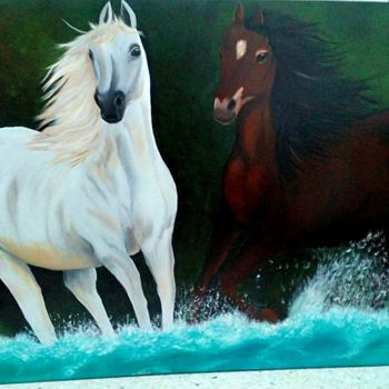 Painting titled "Chevaux" by Anissa Chaabane, Original Artwork, Oil