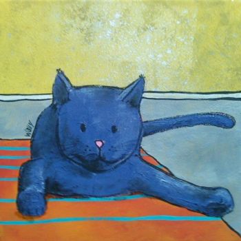 Peinture intitulée "chat tapis" par Wally, Œuvre d'art originale