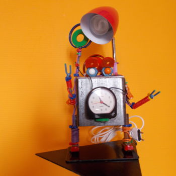 Γλυπτική με τίτλο "robot lampe" από Gilles Bellagamba, Αυθεντικά έργα τέχνης, Μέταλλα
