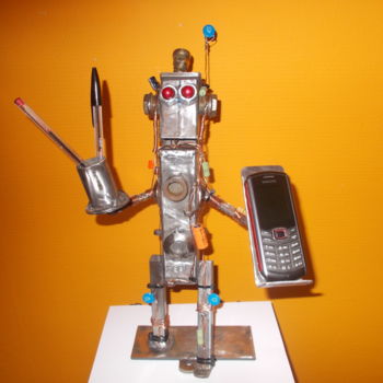 Sculpture titled "lampe  robot" by Gilles Bellagamba, Original Artwork, Metals