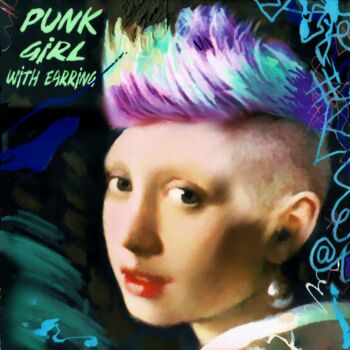 「punk girl with pearl」というタイトルの絵画 Wal Productionsによって, オリジナルのアートワーク, マーカー