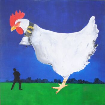 Malerei mit dem Titel "Das Huhn" von Walter Lehmann, Original-Kunstwerk, Acryl