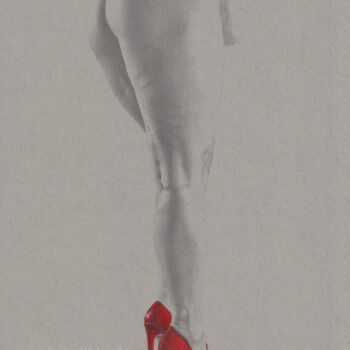 Zeichnungen mit dem Titel ""ANr.12 red shoes (…" von Walter Roos, Original-Kunstwerk, Bleistift