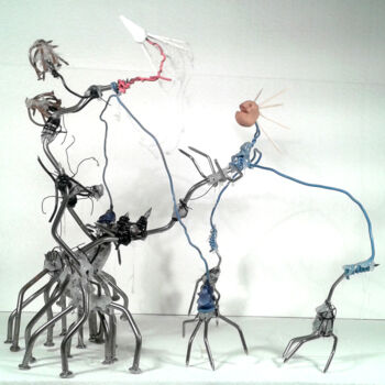 Sculpture intitulée "Les amis - Bêtaclock" par Walter Sené, Œuvre d'art originale, Acier inoxydable
