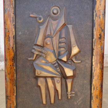 Sculpture titled "Les amoureux" by Wamba Lomombia Yussuf Baudouin, Original Artwork, Metals