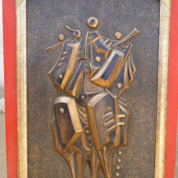 Sculpture titled "Le carnaval" by Wamba Lomombia Yussuf Baudouin, Original Artwork, Metals