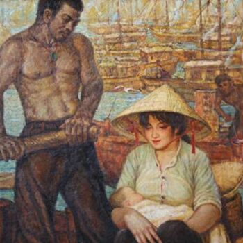 Ζωγραφική με τίτλο "LA FAMILLE DE PECHE…" από Wancheng Liang, Αυθεντικά έργα τέχνης