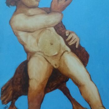 Painting titled "Bambino" by Wanda Dorota Ozieranska, Original Artwork, Oil Mounted on Wood Stretcher frame