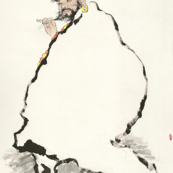 印花与版画 标题为“Arhat  No2  王明月国画人物…” 由Mingyue Wang 王明月, 原创艺术品, 墨