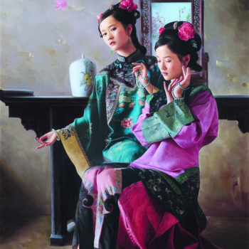 Estampas & grabados titulada "Flower Shadow and Z…" por Mingyue Wang Wang Ming Yue, Obra de arte original, Oleo