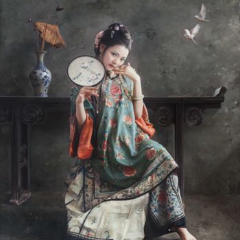 Estampas & grabados titulada "Hearing the Birds C…" por Mingyue Wang Wang Ming Yue, Obra de arte original, Pigmentos