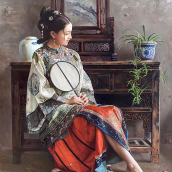 Printmaking titled "Hanging Orchid  吊兰" by Mingyue Wang Wang Ming Yue, Original Artwork, Oil
