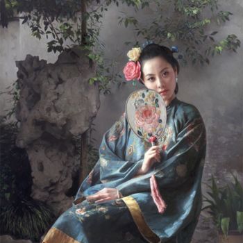 Druckgrafik mit dem Titel "Garden  庭院" von Mingyue Wang Wang Ming Yue, Original-Kunstwerk, Öl