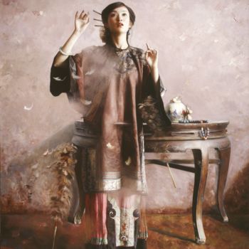 Gravures & estampes intitulée "Speck of Dust 浮尘" par Mingyue Wang Wang Ming Yue, Œuvre d'art originale, Huile