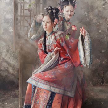 Printmaking titled "Dream of virtuous l…" by Mingyue Wang Wang Ming Yue, Original Artwork, Oil