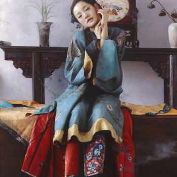 Incisioni, stampe intitolato "Dream of sweetheart…" da Mingyue Wang Wang Ming Yue, Opera d'arte originale, Olio