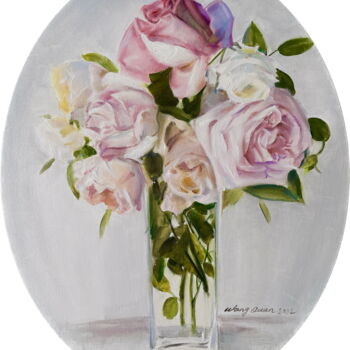 Schilderij getiteld "Roses" door Wang Quan, Origineel Kunstwerk, Olie