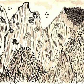 Malerei mit dem Titel "Forêt et montagnes…" von Mf Arts-Créations, Original-Kunstwerk, Acryl