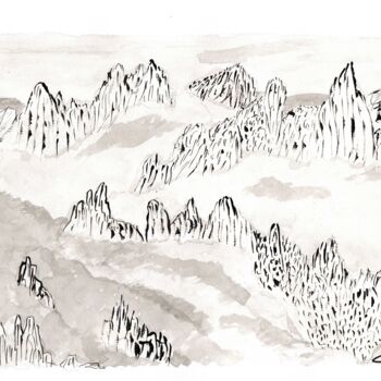 Peinture intitulée "Montagnes dans la b…" par Mf Arts-Créations, Œuvre d'art originale, Acrylique