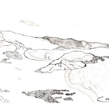Gravures & estampes intitulée "La plage" par Mf Arts-Créations, Œuvre d'art originale, Encre