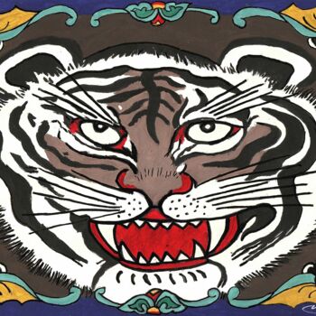 Pittura intitolato "Dancheong le Tigre,…" da Mf Arts-Créations, Opera d'arte originale, Gesso