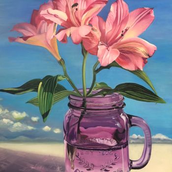 Painting titled "alstroemeria (Lily…" by Yan Wang, Original Artwork, Oil