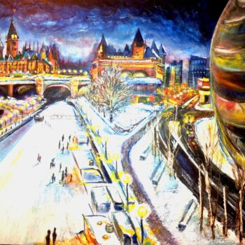 Schilderij getiteld "Ottawa Rideau Canal" door Warda, Origineel Kunstwerk, Acryl
