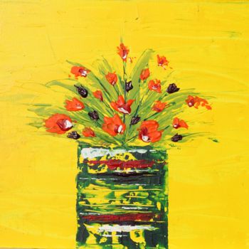 Painting titled "Flowers and Vase" by Ward Weiss, Original Artwork, Acrylic