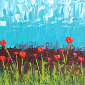 Painting titled "Poppy Field" by Ward Weiss, Original Artwork, Acrylic