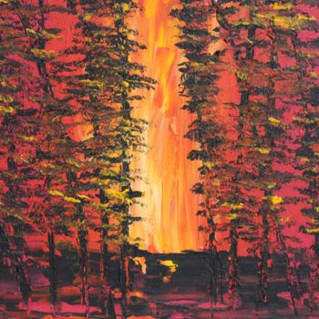 Painting titled "Forest Fire" by Ward Weiss, Original Artwork, Acrylic