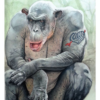 Peinture intitulée "monkey-5.jpg" par Robert Décurey, Œuvre d'art originale, Aquarelle