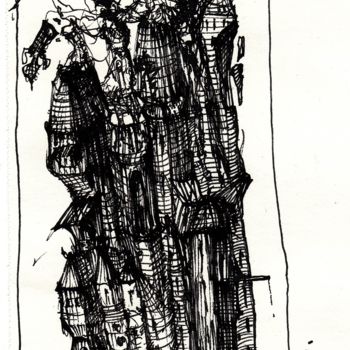 Desenho intitulada "Turmbau zu Babel (2)" por Stephan Rodriguez Warnemünde, Obras de arte originais, Tinta