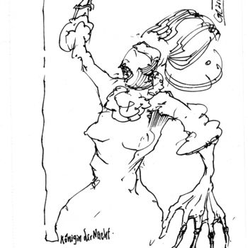 Zeichnungen mit dem Titel "Königin der Nacht" von Stephan Rodriguez Warnemünde, Original-Kunstwerk, Tinte