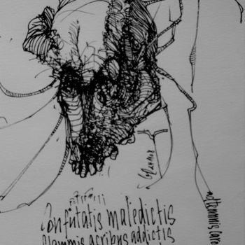 Disegno intitolato "confutatis maledict…" da Stephan Rodriguez Warnemünde, Opera d'arte originale, Inchiostro