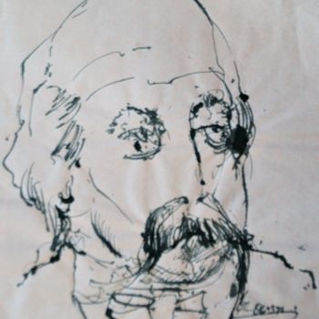 Desenho intitulada "Flaubert" por Stephan Rodriguez Warnemünde, Obras de arte originais, Tinta
