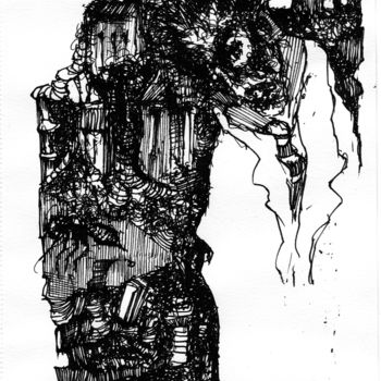 Drawing titled "Kafka in Prag" by Stephan Rodriguez Warnemünde, Original Artwork, Ink