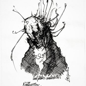 Drawing titled "Beethoven" by Stephan Rodriguez Warnemünde, Original Artwork, Ink
