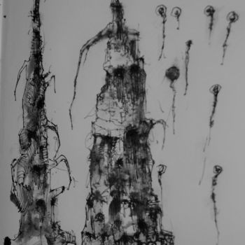 Drawing titled "Liebestürme" by Stephan Rodriguez Warnemünde, Original Artwork, Ink