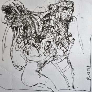 Zeichnungen mit dem Titel "Einer trage des and…" von Stephan Rodriguez Warnemünde, Original-Kunstwerk, Tinte