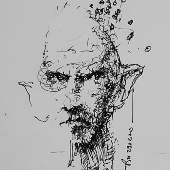 Tekening getiteld "Der Verdenker" door Stephan Rodriguez Warnemünde, Origineel Kunstwerk, Inkt