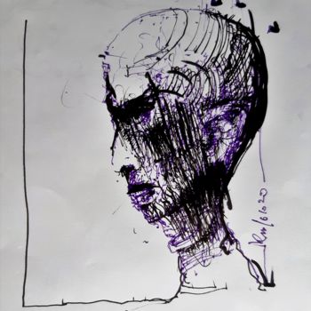 Tekening getiteld "Der Beleidigte" door Stephan Rodriguez Warnemünde, Origineel Kunstwerk, Inkt