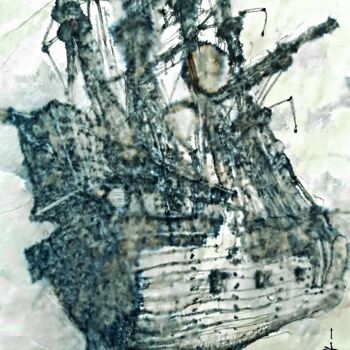 Zeichnungen mit dem Titel "Das Totenschiff (6)" von Stephan Rodriguez Warnemünde, Original-Kunstwerk, Tinte