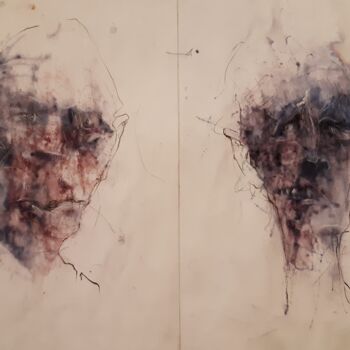 Zeichnungen mit dem Titel "Kain und Abel (2)" von Stephan Rodriguez Warnemünde, Original-Kunstwerk, Tinte