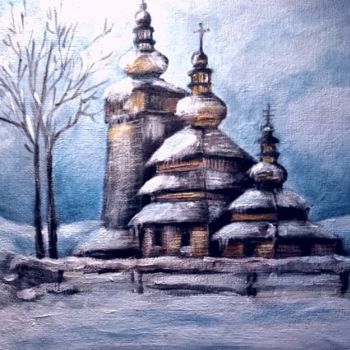 Malarstwo zatytułowany „Cerkiew w zimie” autorstwa Waldemar Wojtowicz, Oryginalna praca, Akryl