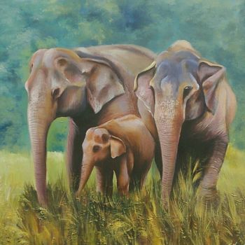 Painting titled "All You Need is Fam…" by Wasantha Ranjan, Original Artwork, Acrylic Mounted on Wood Stretcher frame